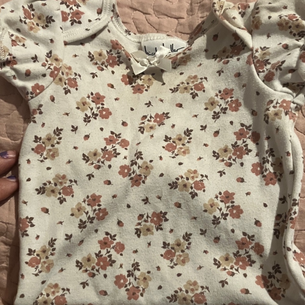 Nicole Miller Floral Kids Tee - Cream and Brown